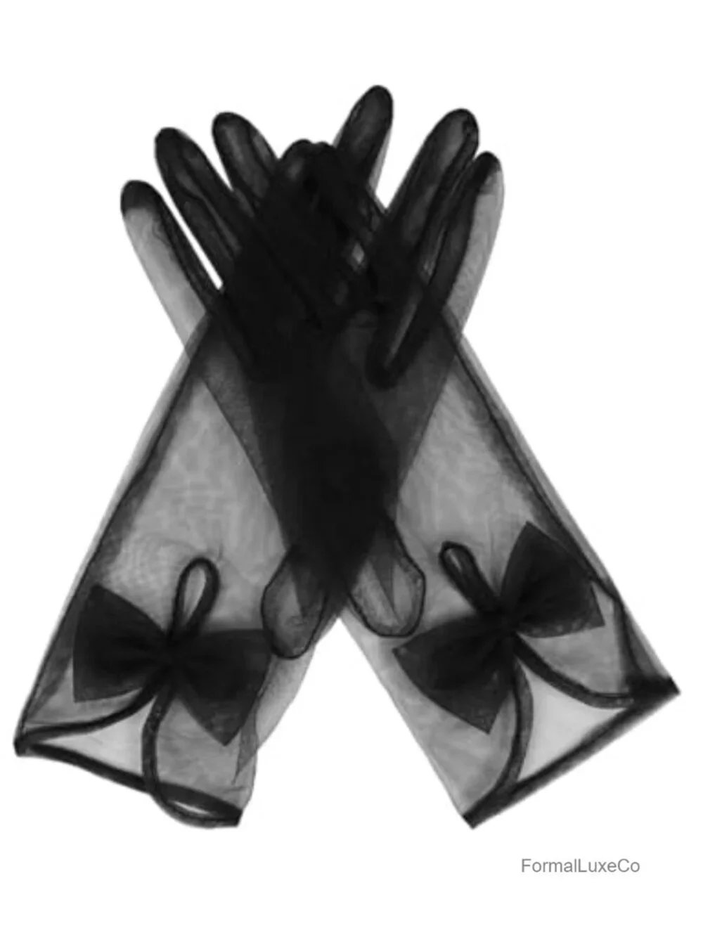 Women's Short Tea Party Tulle Gloves with Bowknot Mesh Wedding Gloves